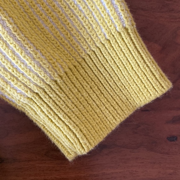 Marled Reunited Clothing yellow and white cotton and acrylic crew neck sweater - Picture 4 of 6